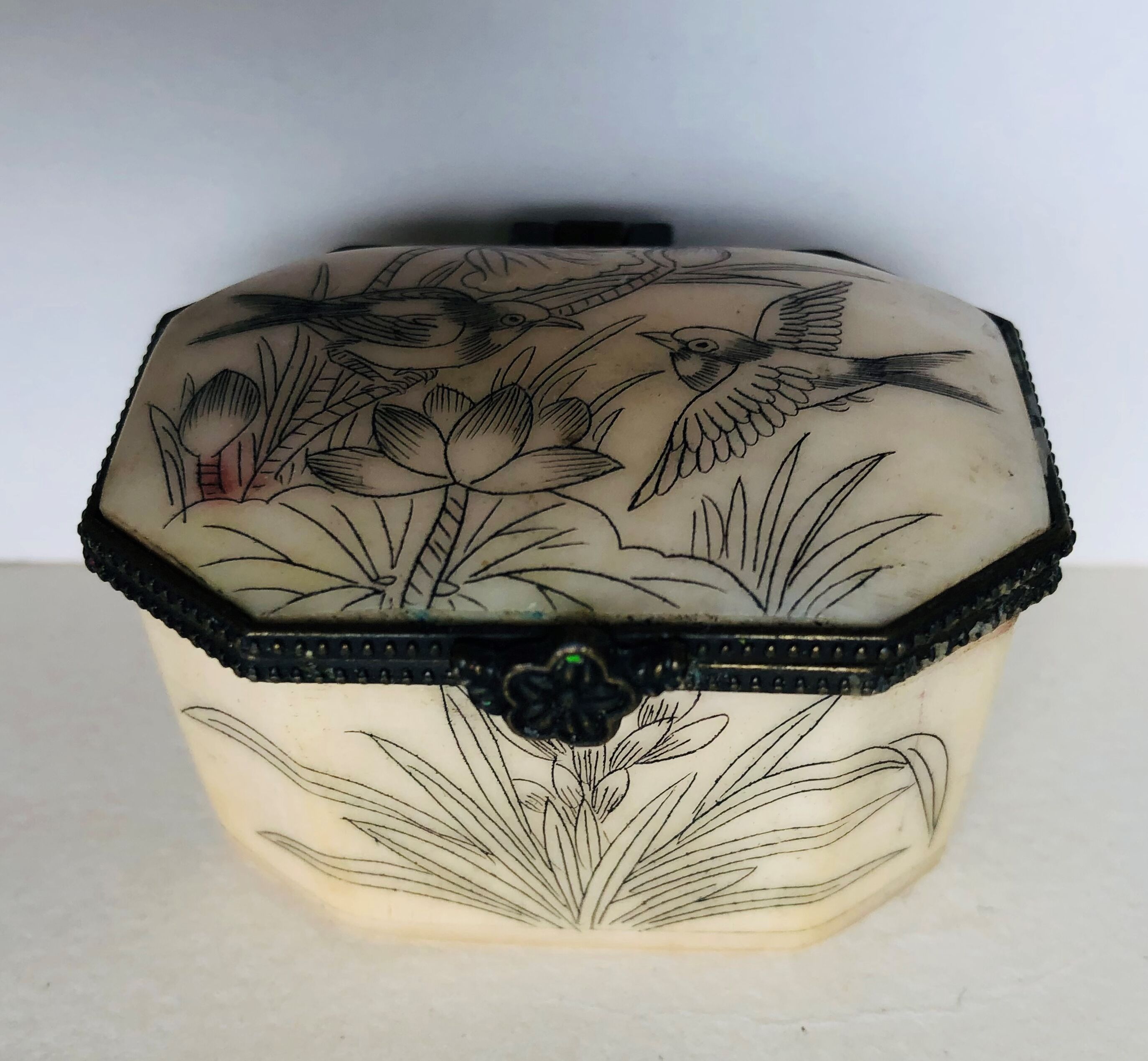 Engraved bone pill box