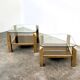 Set of 2 Belgo coffee tables in chrome brass and glass, Belgium, 1970s