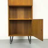 Narrow teak bookcase with two doors by Omann Jun, 1970s