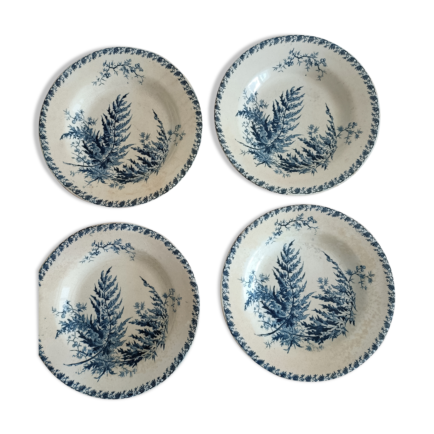 Lot 4 blue plates in opaque porcelain from Gien Fougères collection