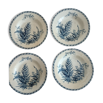 Lot 4 blue plates in opaque porcelain from Gien Fougères collection