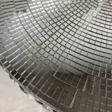 Small wooden pedestal table entirely covered with mirror mosaic