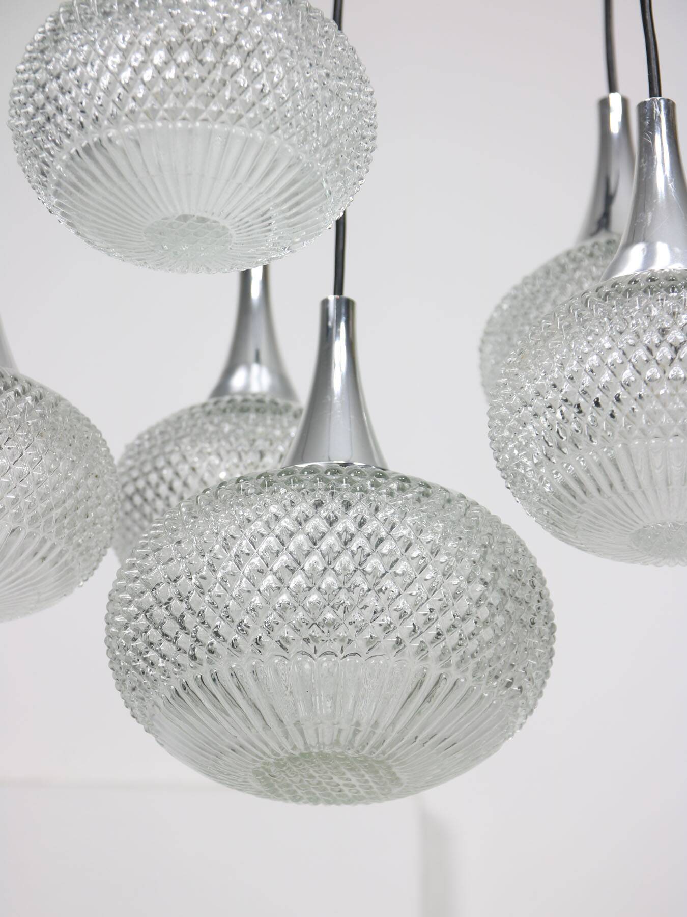 Vintage Italian Crystal and Chrome Chandelier, 70s