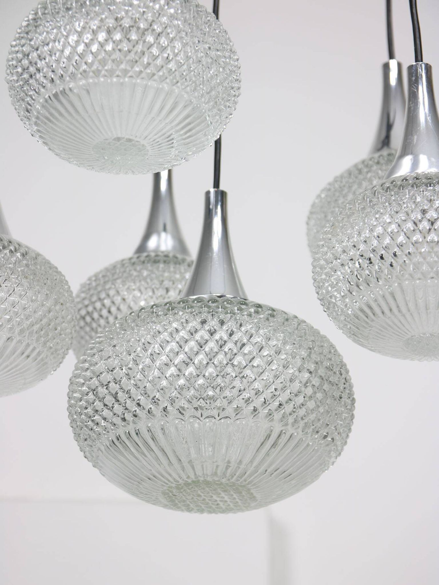 Vintage Italian Crystal and Chrome Chandelier, 70s