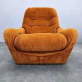 Pair of Italian Space Age Lounge Chairs, Orange Upholstery, 1970s