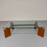 Old coffee table in glass and magnifying glass, French design Paul Michel, year 70
