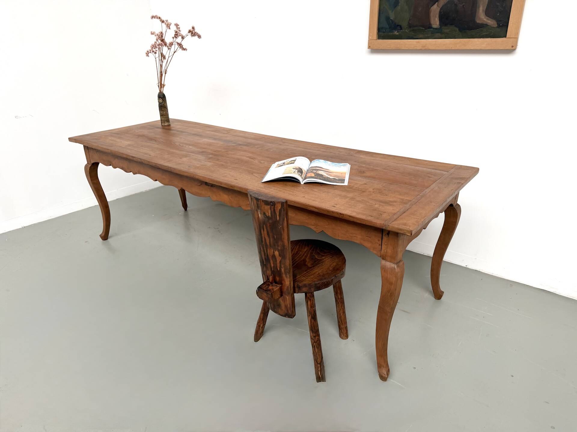Grande table de ferme en merisier massif des années 1900
