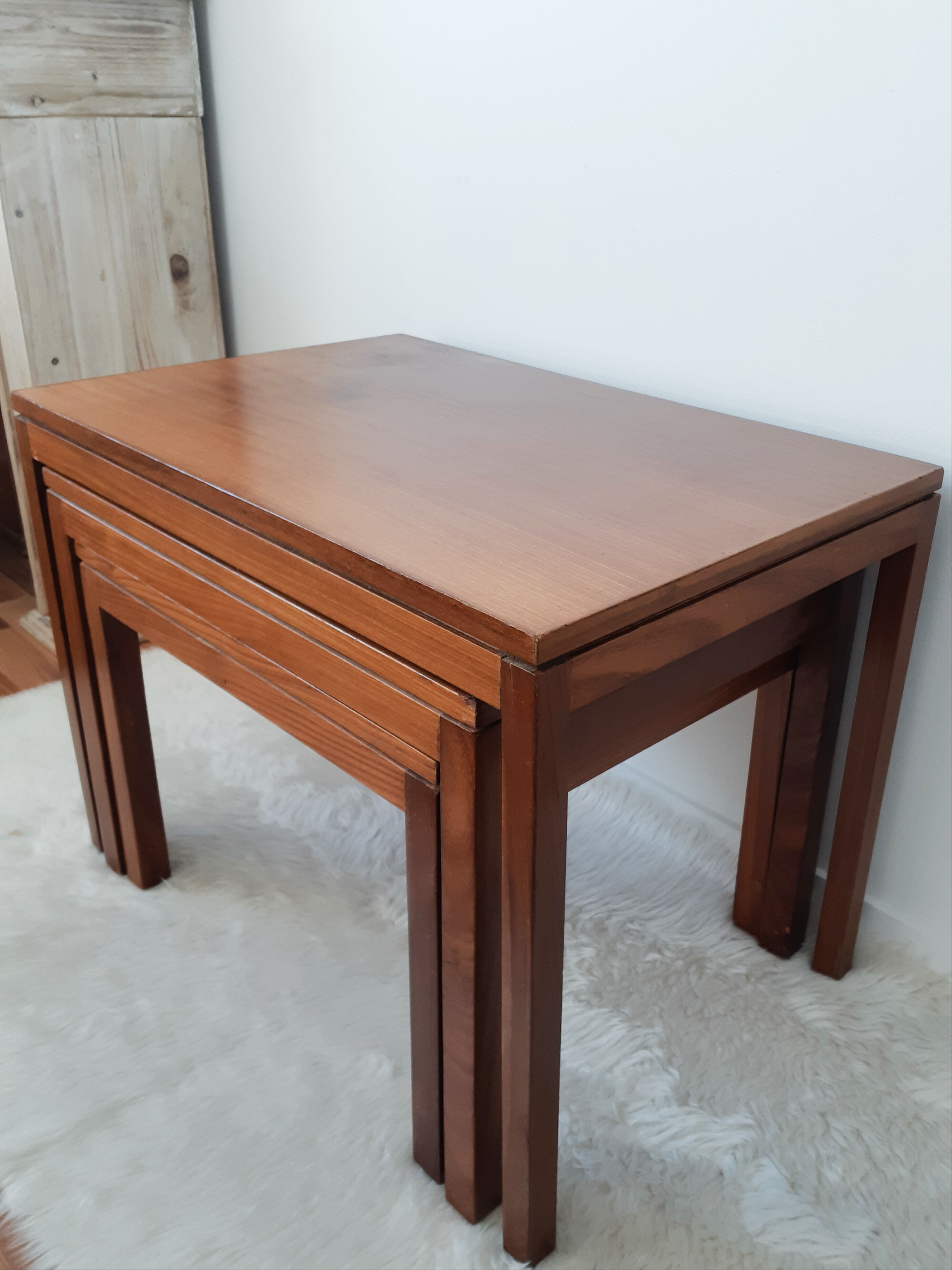 3 teak pull-out tables, signed Barrett, vintage, 1964