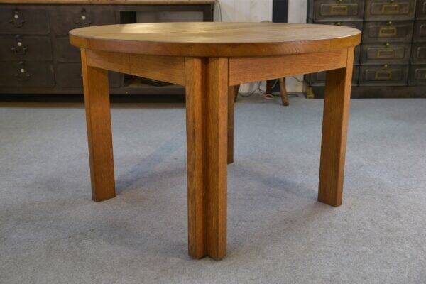 Round solid oak table by Maison Regain 1970s