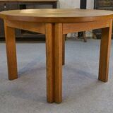 Round solid oak table by Maison Regain 1970s