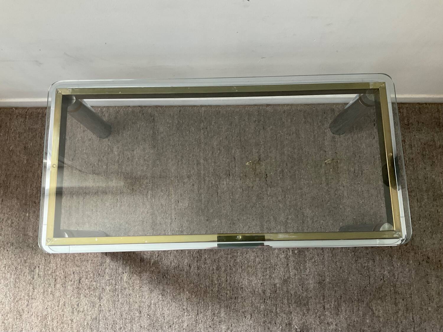 Vintage coffee table in brass and chrome metal from the 70s