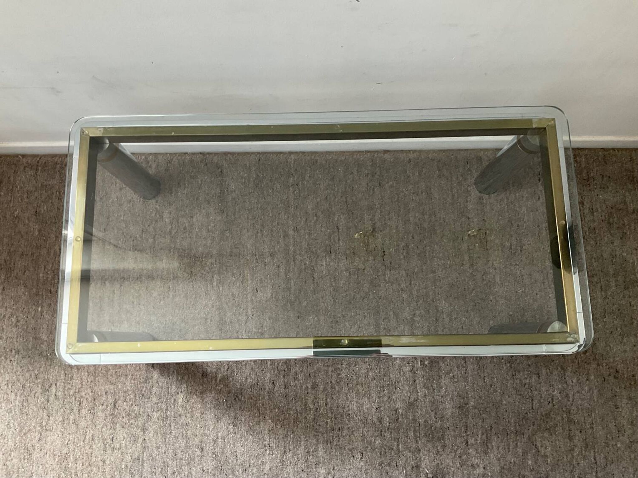 Vintage coffee table in brass and chrome metal from the 70s