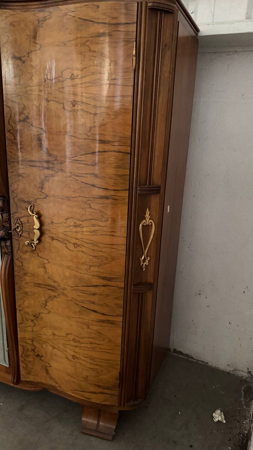 Art Deco style walnut mirrored wardrobe