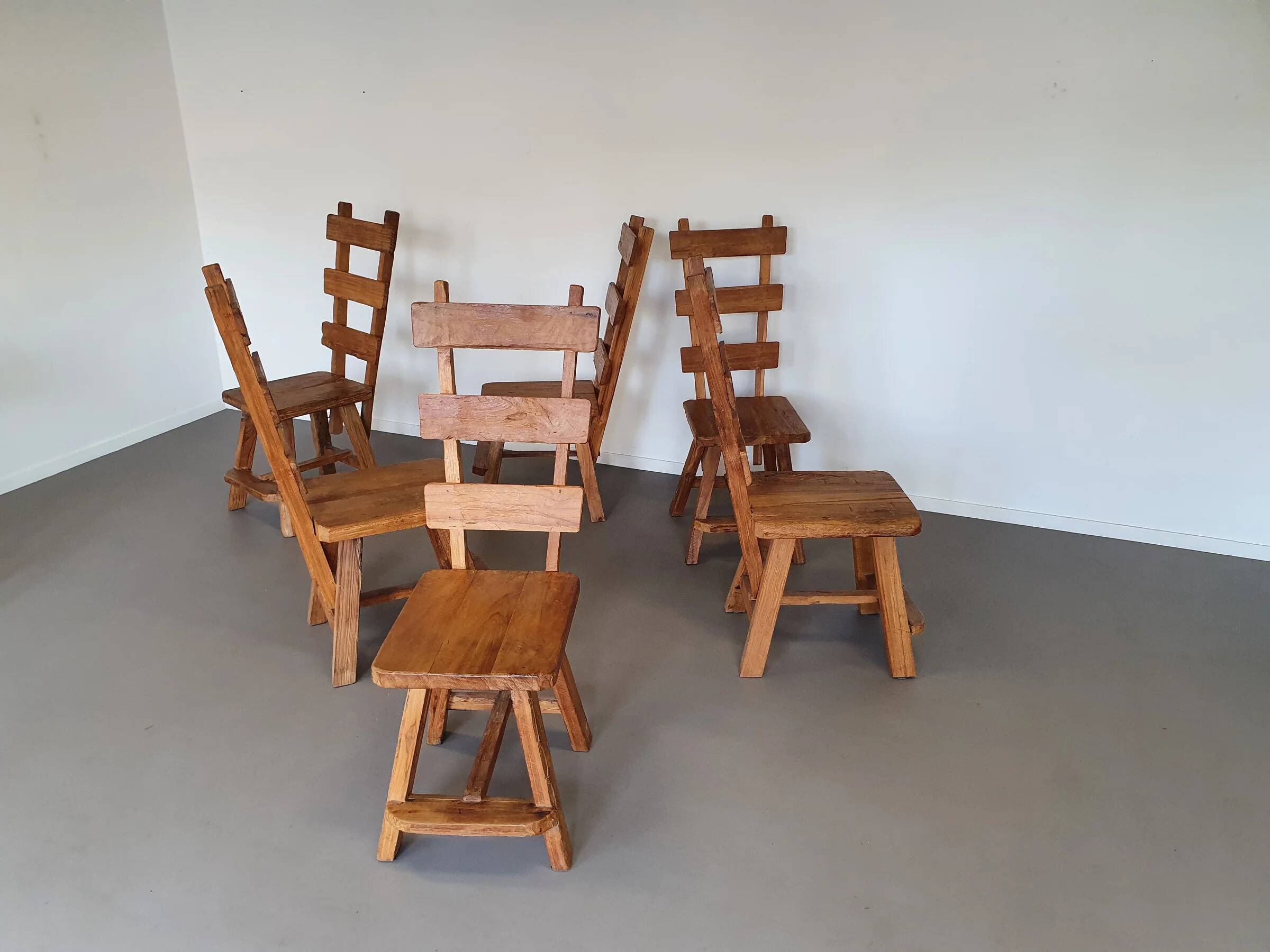 Olm wood brutalist wabi sabi dining set / 6 chairs / table