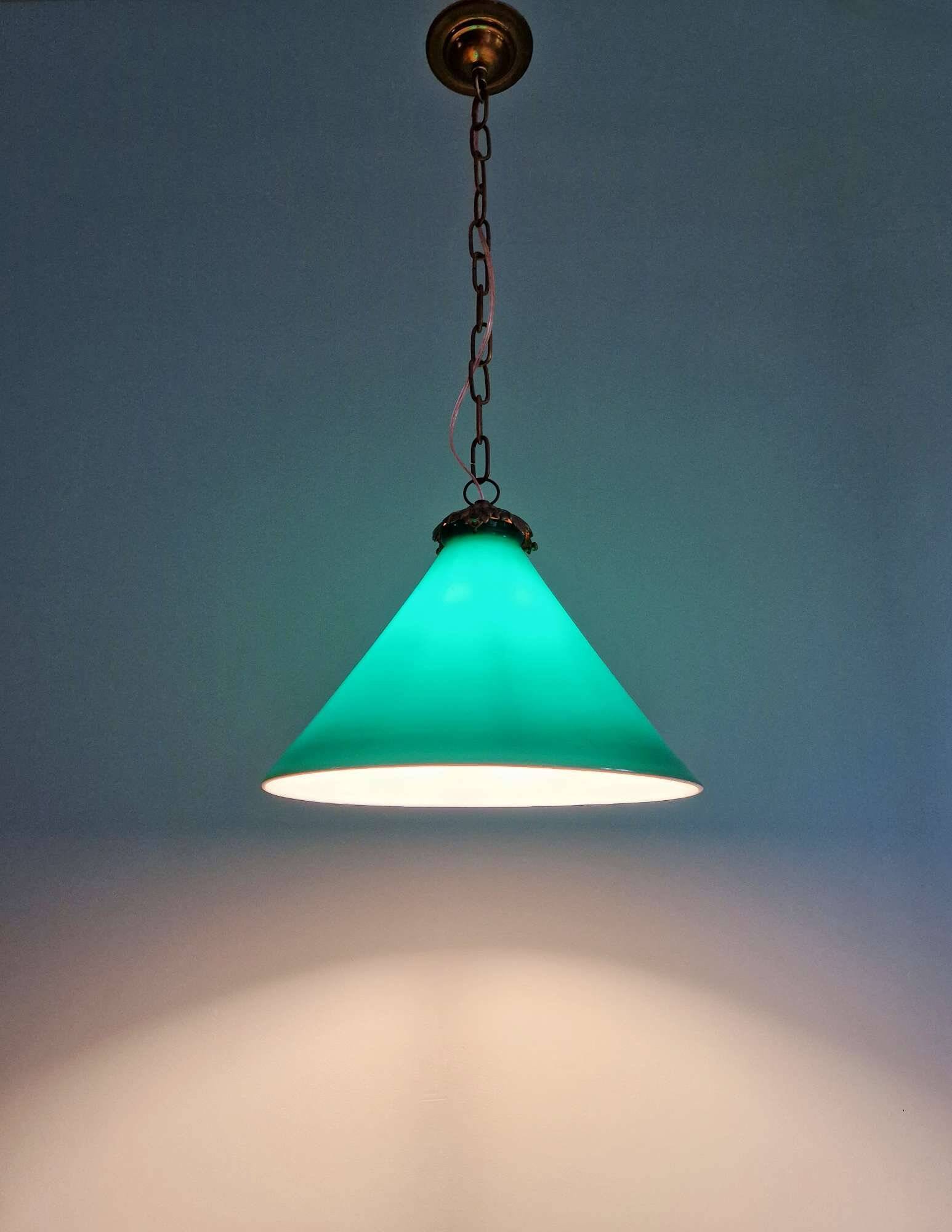 Art Deco conical green opaline pendant light, 1920s-30s