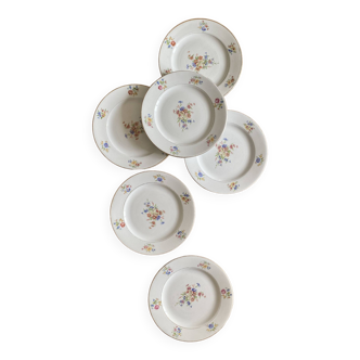 Set of 6 vintage flat plates in opaque porcelain