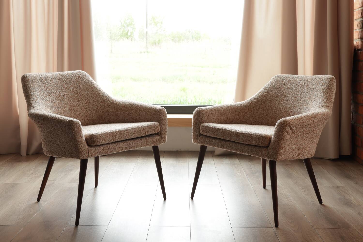 Pair of vintage orange polka dot armchairs from the 1960s
