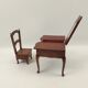 Miniature reproduction jewelry box in rustic hairdresser wood with its chair