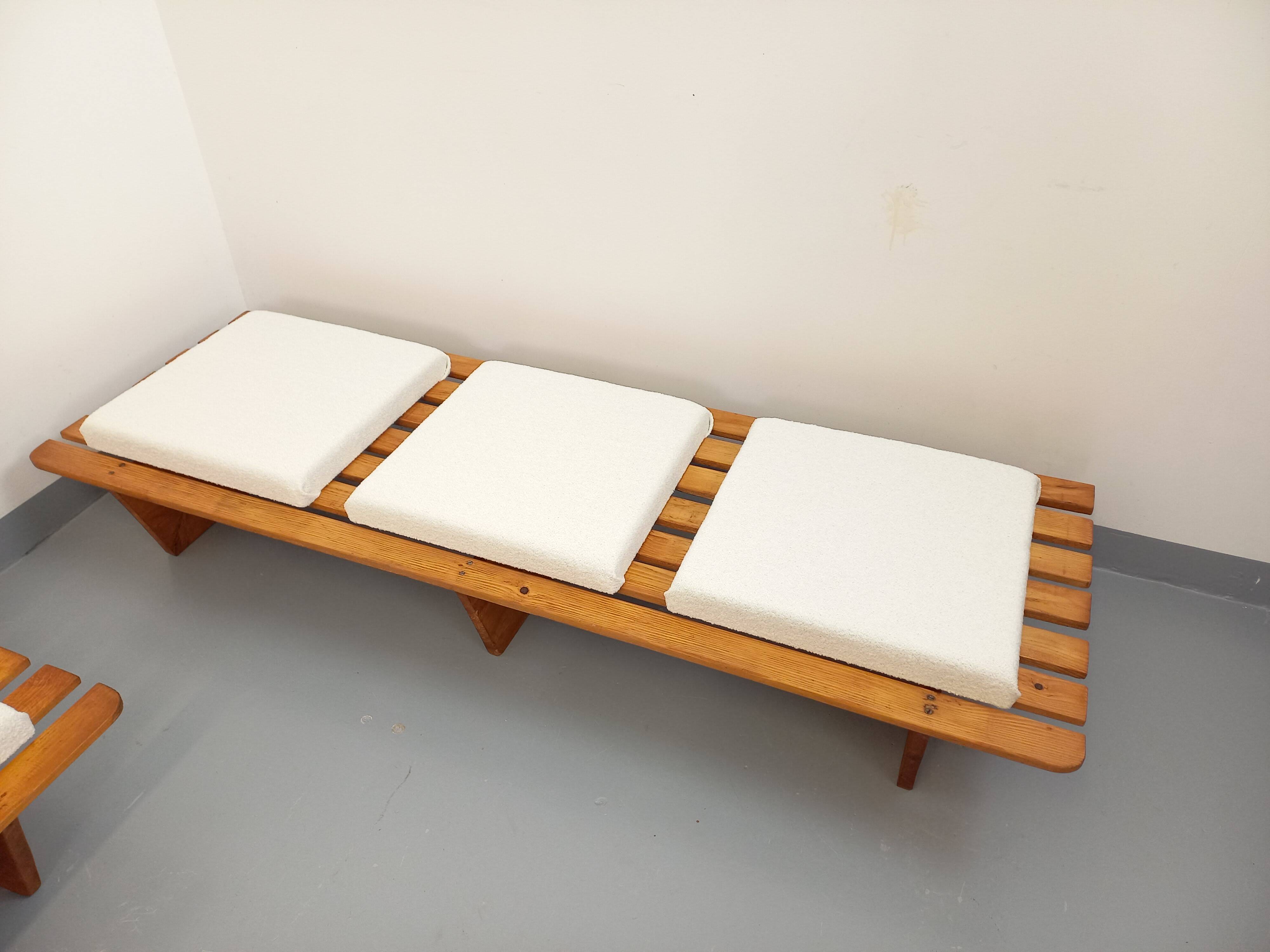 Pair of vintage  Perriand style  pine benches