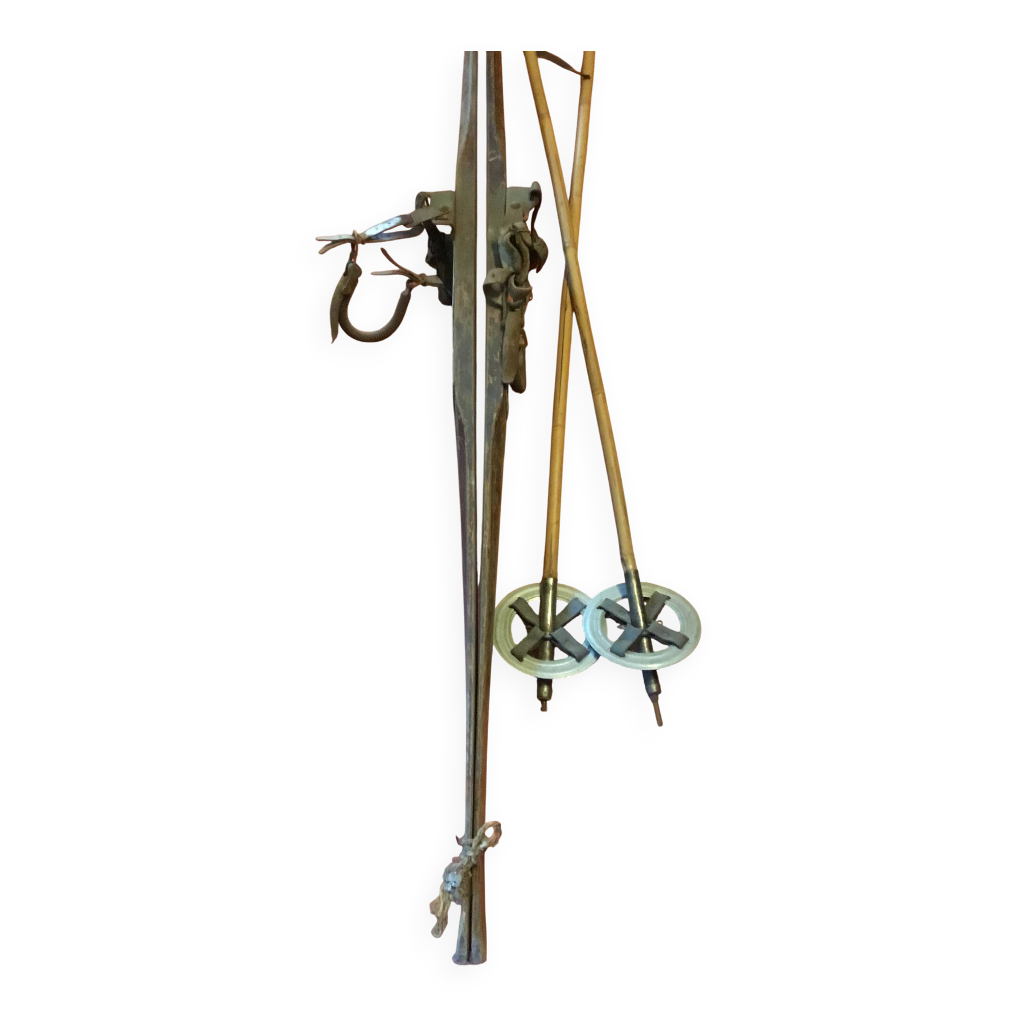 Pair of old skis and poles
