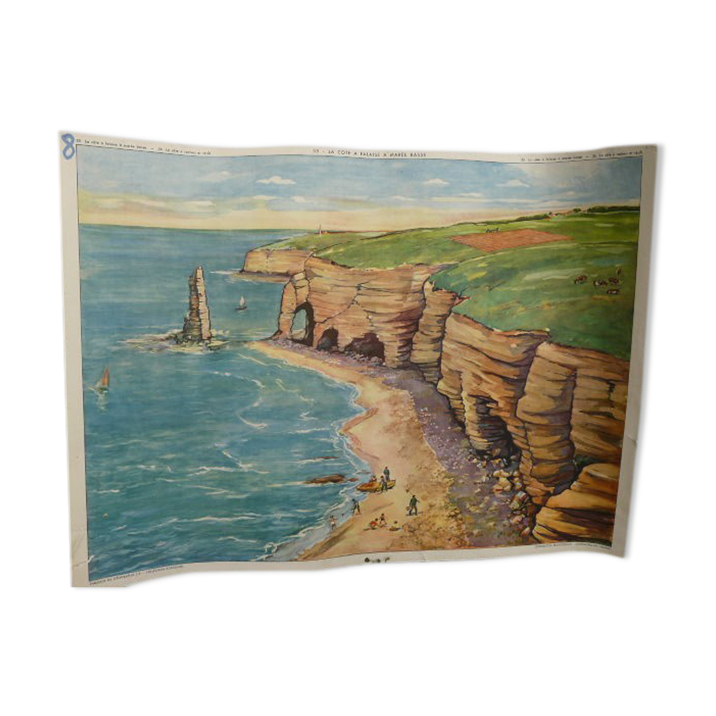 Affiche scolaire Rossignol La côte à rochers et récifs d' un côté / la côte à falaise à marée basse