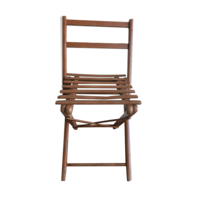 Ancienne chaise pliante enfant en bois assise vintage