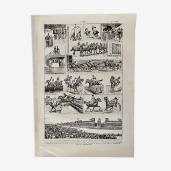 Lithographie sur les courses de chevaux de 1922