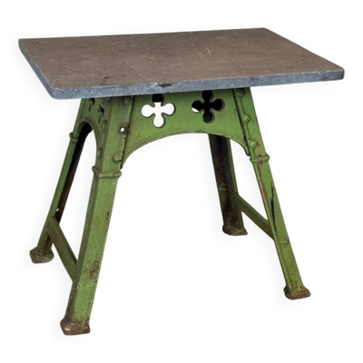 Table Industrielle En Métal Dans L’esprit Eiffel, Peinture Usée Verte D’ori