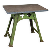 Table Industrielle En Métal Dans L’esprit Eiffel, Peinture Usée Verte D’ori