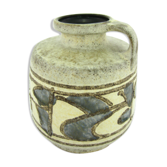 Fat Lava ceramic vase in beige and blue - VEB Haldensleben GDR - vintage 60s