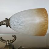 Pair of art deco wall lights in marbled glass and brass