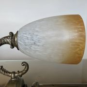 Pair of art deco wall lights in marbled glass and brass