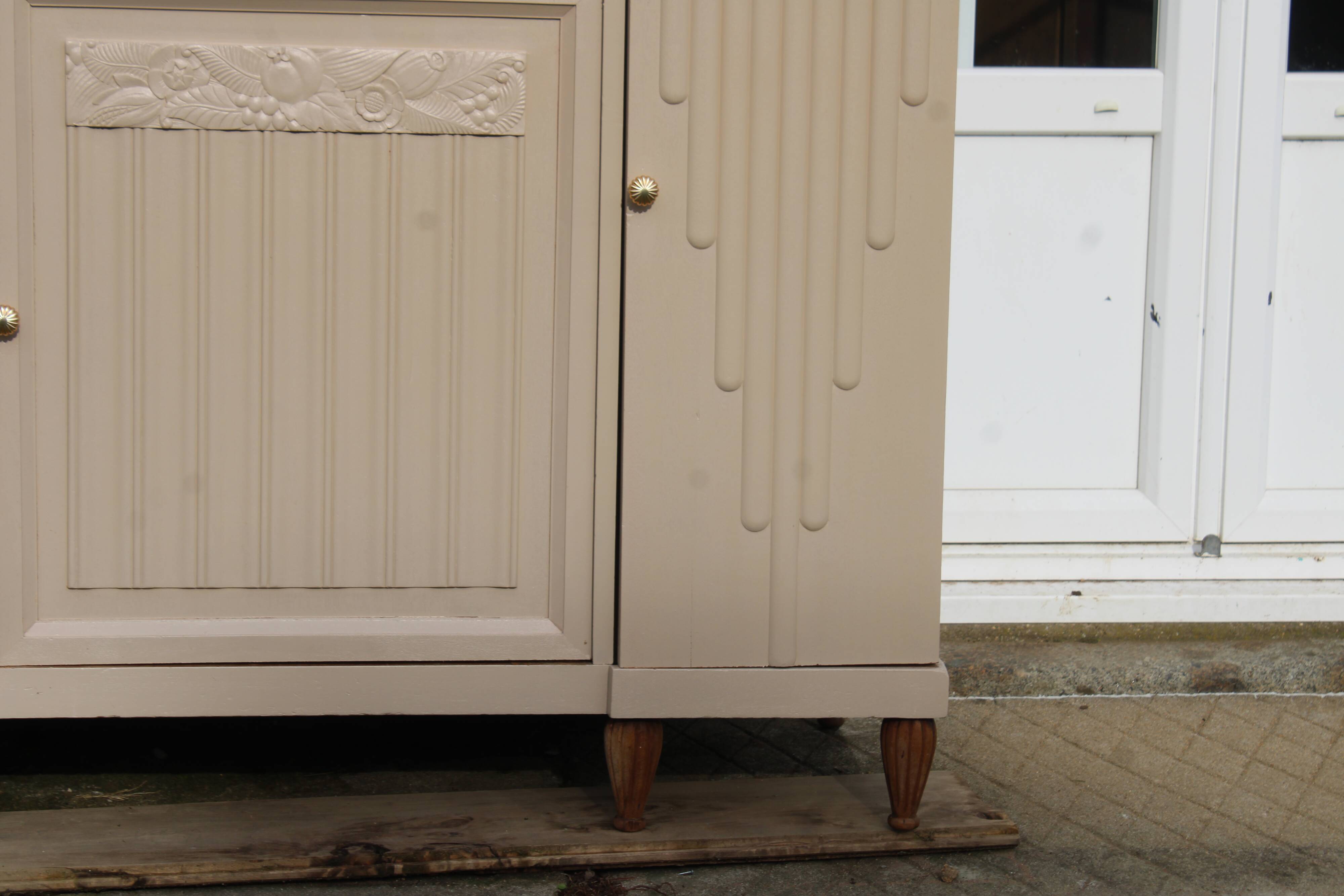 Renovated Art Deco buffet, pink marble and original mirror.