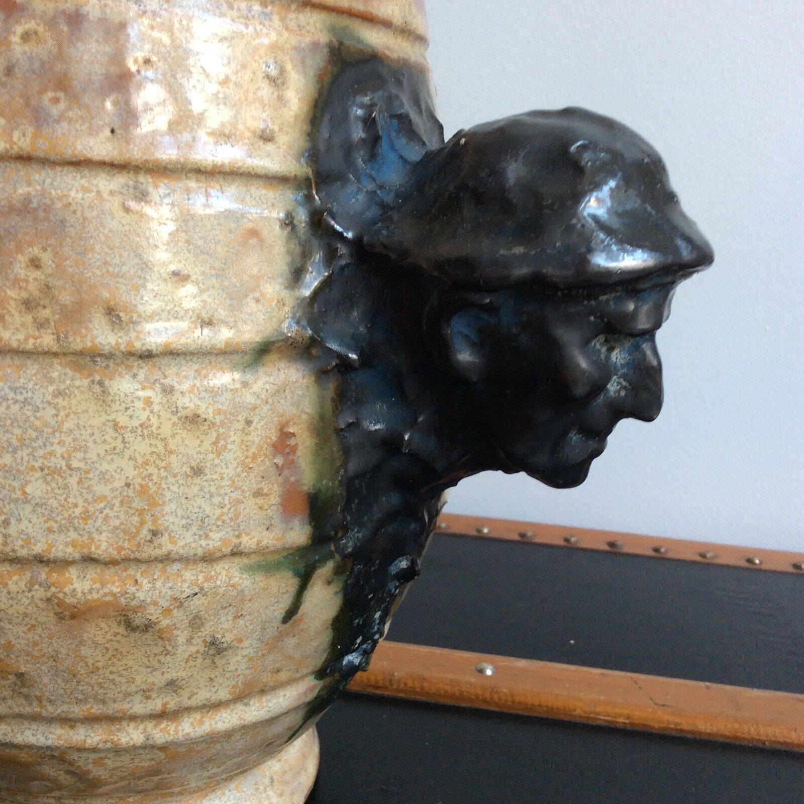 Large Vase Faces of Men in Sandstone Sylvain Sttublet Vintage Ceramic 1950