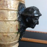 Large Vase Faces of Men in Sandstone Sylvain Sttublet Vintage Ceramic 1950