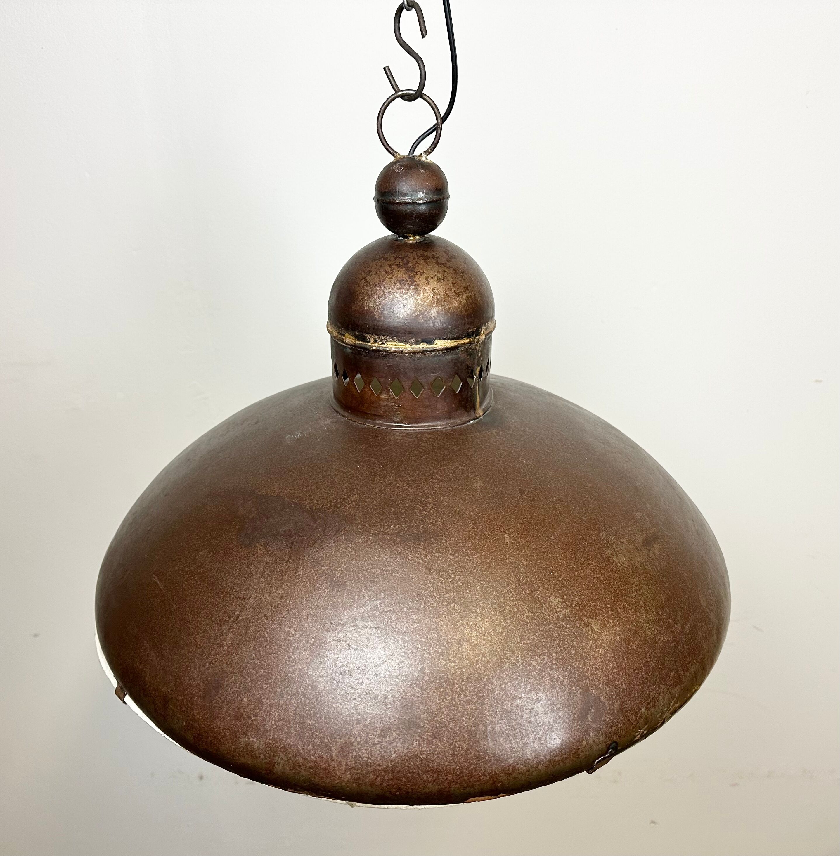 Large Brown Industrial Lamp with Iron Grid, 1960s