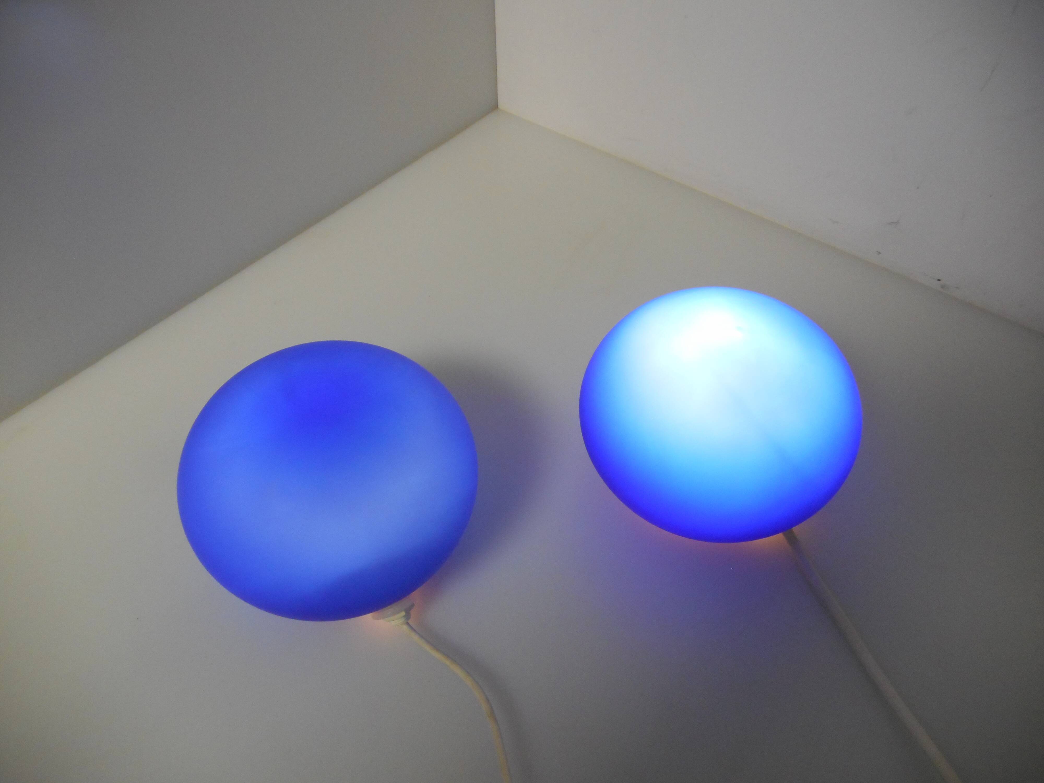 Pair of blue ball lamps