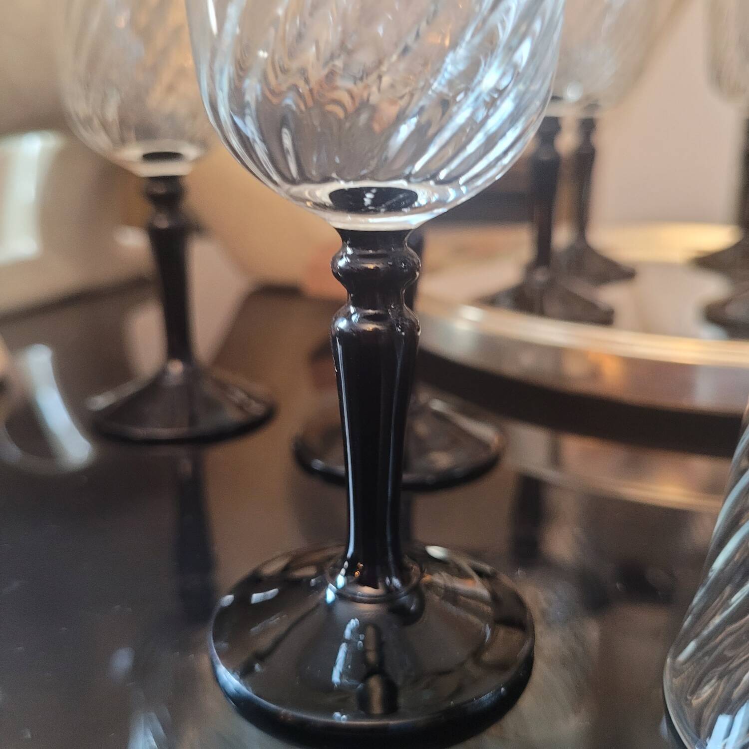 70s twisted stemmed glasses