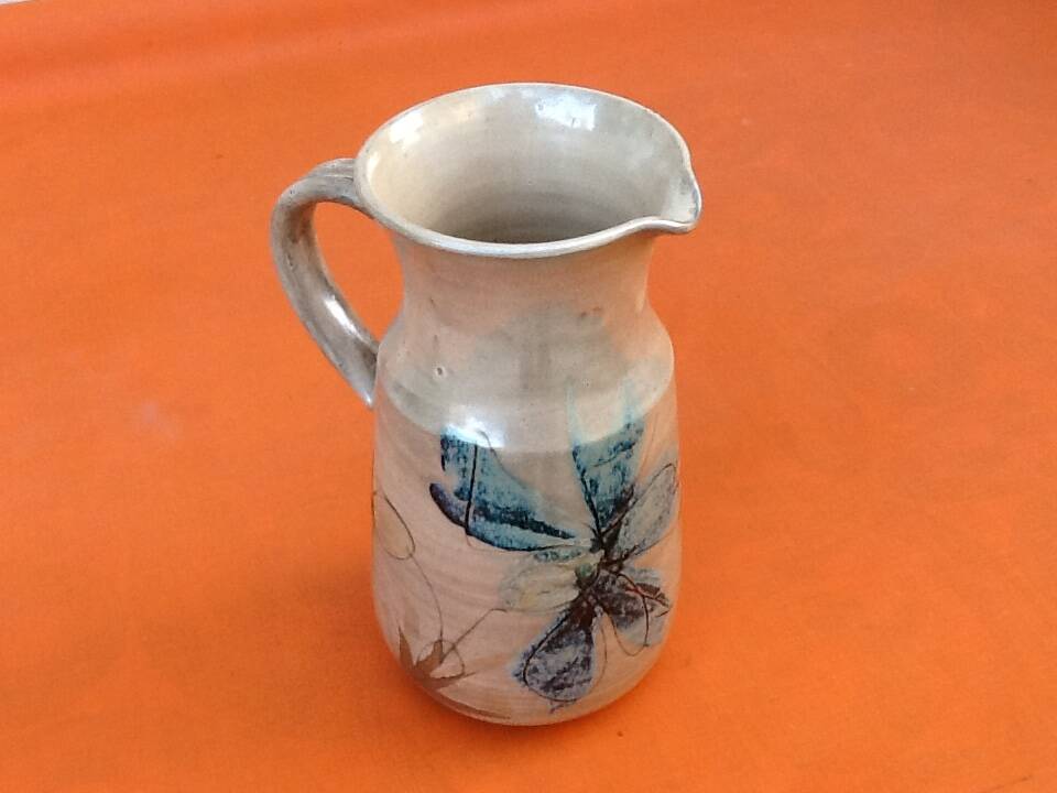 1960s Glazed terracotta pitcher with floral decoration