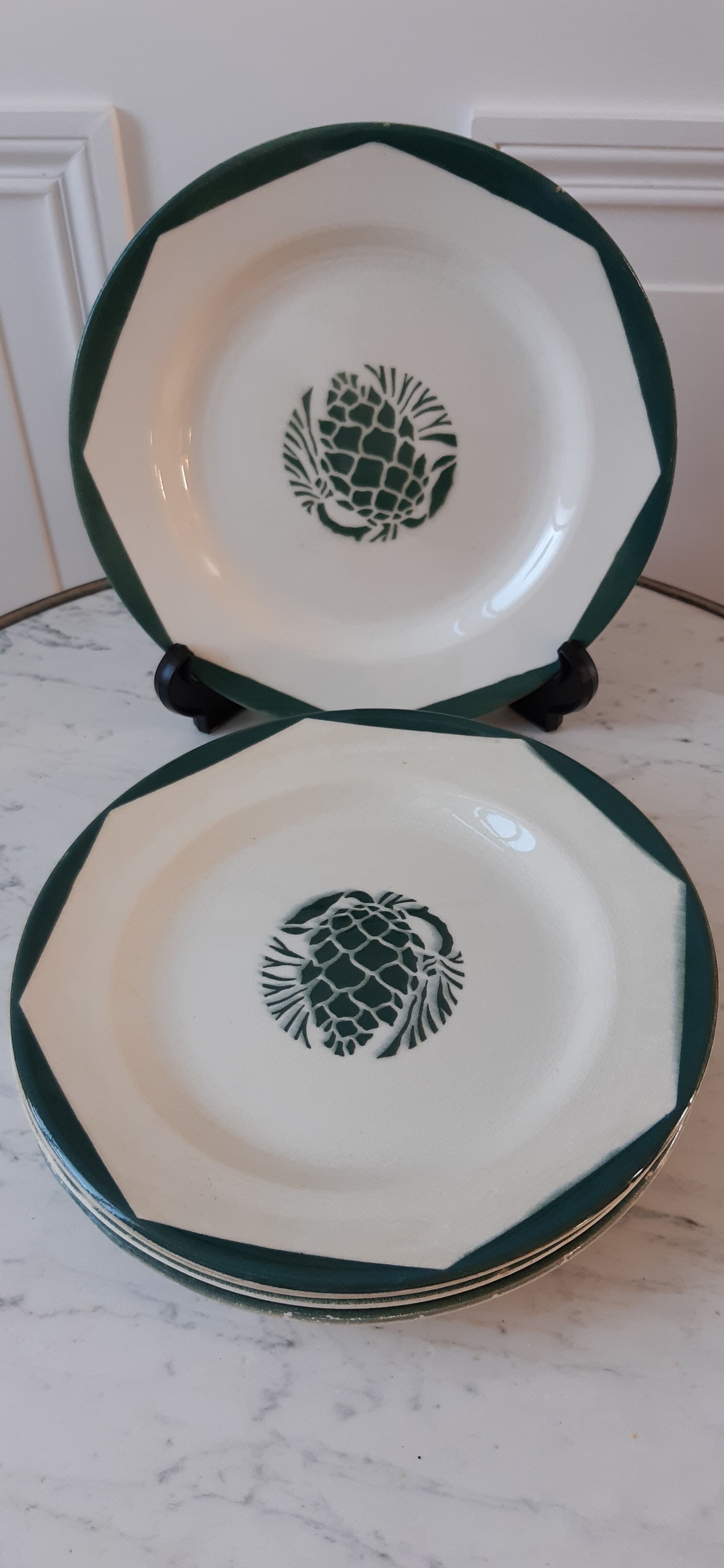 Set of 6 flat green plates Aubagne