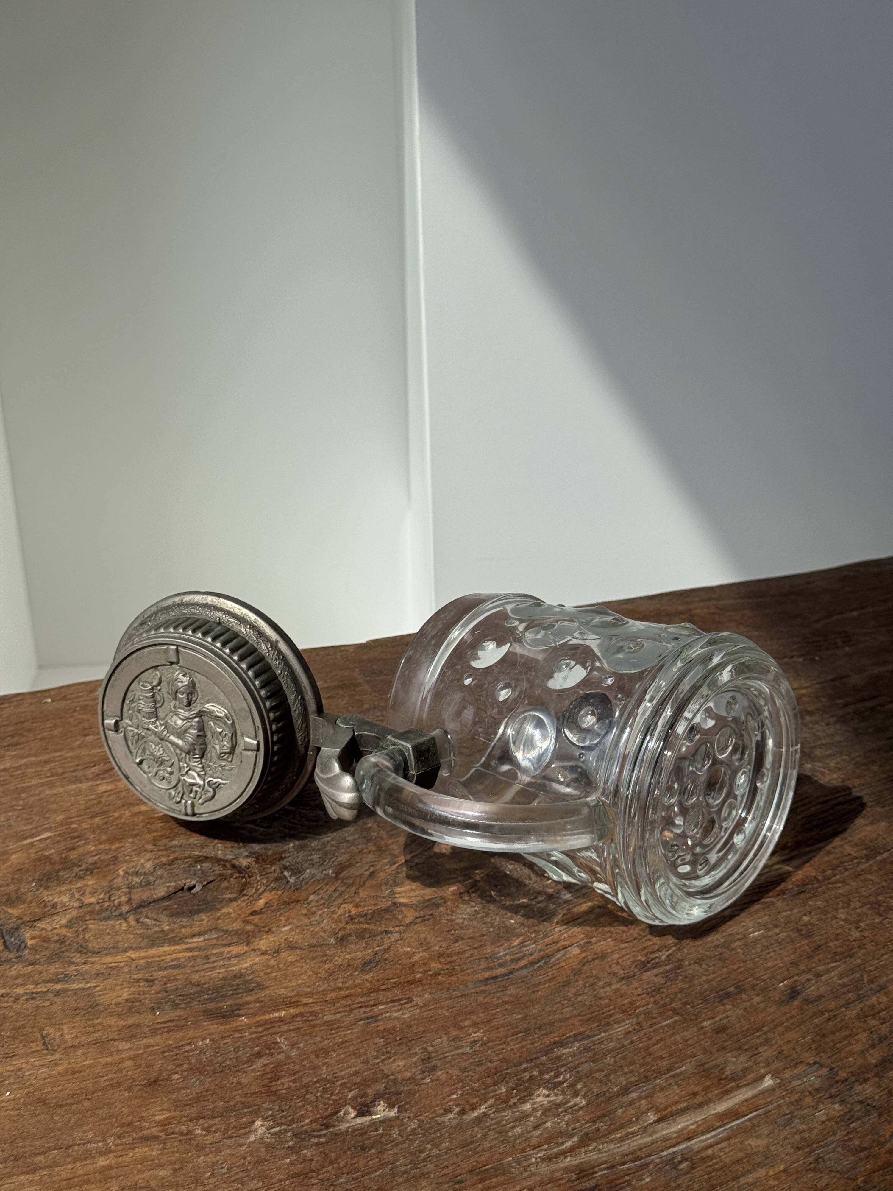 Alsatian beer mug with figurative pewter lid
