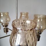 Chandelier in gilded brass and brown smoked glass with 5 branches
