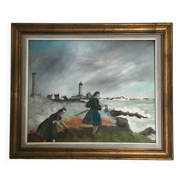 Painting of the seaweed harvesters in Penmarch