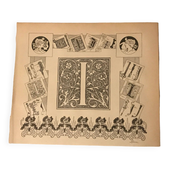 Lithographie gravure alphabet lettre I