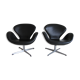 Swan armchairs in black leather by Arne Jacobsen for Fritz Hansen