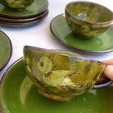 6 tea cups/green ceramic bird coffee