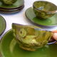 6 tasses à thé/café oiseau en céramique verte