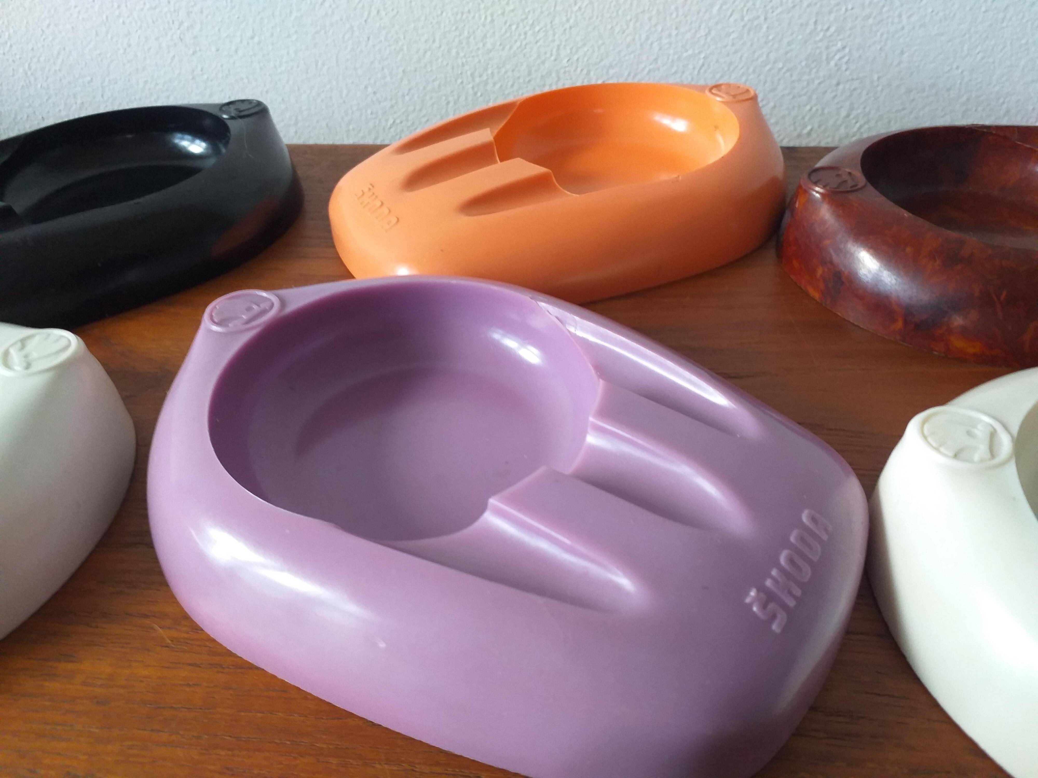 Set of Ten Unique Colored Bakelite Ashtrays, Škoda Car Manufacturer, 1950s