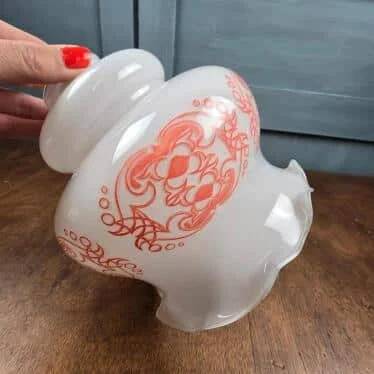 Vintage orange flower globe – Opal glass lampshade with a seventies design