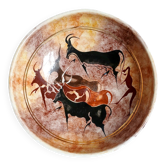 Ancient bowl inspired by parietal or rock art, hand-painted.